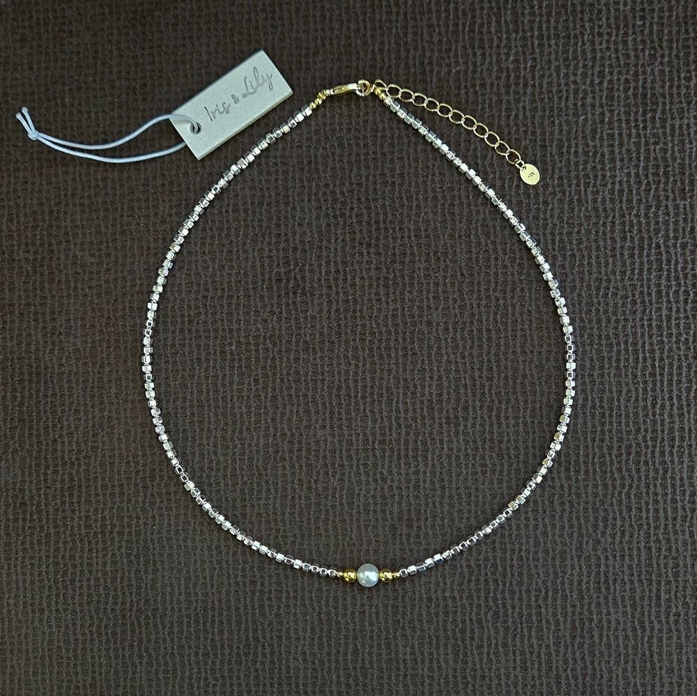 Iris & Lily Freshwater Pearl and Silver🤍 Blocks Necklace- NWT